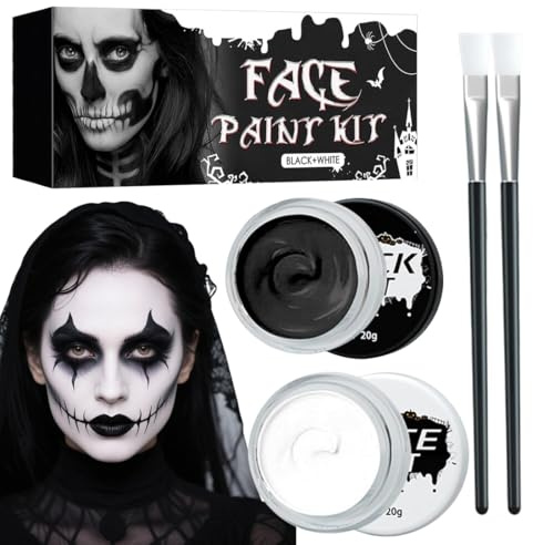 Maquillaje Halloween Blanco y Negro, Kit Maquillaje Halloween Profesional,Pinturas cara para Niños Adulto, Pinturas cara Carnaval Corporales para Teatral Fiesta Cosplay, vampiro, enfermera