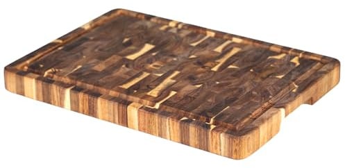 Utoplike Acacia Cutting Board(43 x 30.5 x 3.5cm), Wood End Grain Chopping Board with Single-Side Juice Groove and Handles, Reversible Butcher Block for Meat, Vegetables