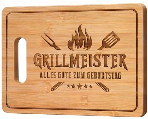CheriGift Geburtstagsgeschenk für Männer - Grill Meister Bambus Schneidebrett, Grill Geschenke für Mann Papa Freund Onkel Bruder Patenonkel zum Geburtstag