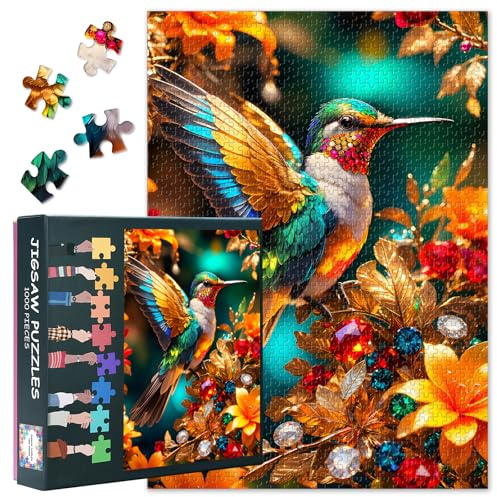 Puzzles für Erwachsene 1000 Stück, bunter Vogel auf einem Zweig Einer blühenden Orange Blume Puzzle, unmöglich 1000 Stück Jigsaw Puzzles für Home Wanddekoration, 50 x 70 cm