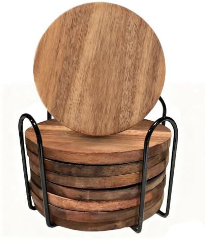 Benaewa 8 Pcs Wooden Coasters, Coasters Set with Holder for Home, Coffee Table