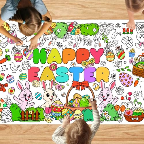 Lekabee Tischdecke zum Ausmalen Ostern, Grundausstattung | Malvorlagen Spiele Aktivitäten, Geschenke Poster Banner, Feiertage Familienfeiern, Schulpartys Dekoration