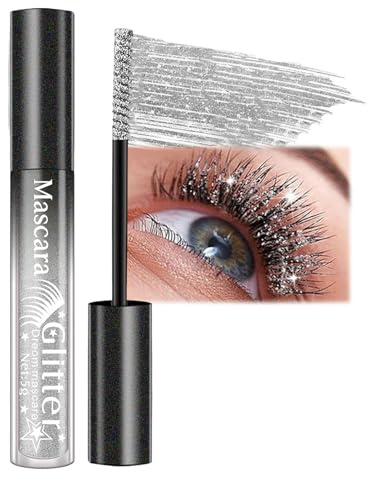 Glitter Mascara - Silber Glitzer Wimperntusche, Diamond Effekt, Langanhaltend, Volumen & Verlängerung, Wasserfest, Funkelnd, Schimmerndes Augen Make-up mit Feinem Funkeln für Party Hochzeit (Silver)