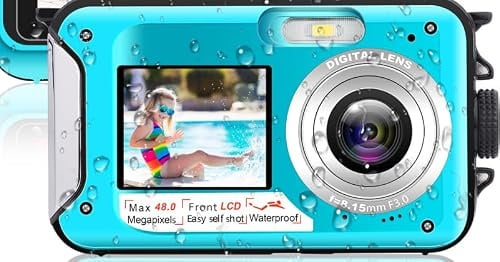 Unterwasserkamera, Yixinxin Digitalkamera wasserdichte UHD 4K 64MP Autofocus mit Einer 32GB Karte Selfie Doppelte Bildschirme wasserdichte Kamera zum Schnorcheln