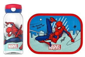 Mepal - Pausenset Campus - 600 + 750 ml - Spiderman | Set für Kinder mit Trinkflasche mit Klappdeckel & Lunch Box - Lunch-Set für die Schule oder unterwegs - Spülmaschinenfest
