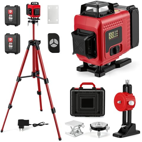 Kreuzlinienlaser mit Stativ, 16Liniens Laser Wasserwaage Selbstnivellierend | 4x360 ° Grün Laser Wasserwaage Selbstnivellierend 4D für Baustelle Kreuzlaser, 6000mAh Batterien, IP54 Staub und Wasserschutz