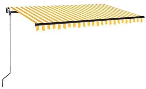 Mhdvray Markise Manuell 400x350 cm Gelb Weiß Aluminiumrahman Anthrazit mit LED Beleuchtung für Balkon Terrasse Garten Sonnenschutz