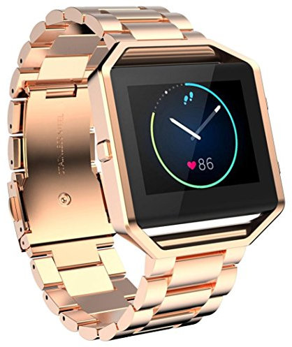 AISPORTS Armband Kompatibel mit Fitbit Blaze Armband mit Rahmen für Damen Herren, Fitbit Blaze Armband Edelstahl Verstellbares Vollmetallarmband Ersatzarmband für Fitbit Blaze Smartwatch