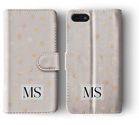 Tirita Personalised Custom Wallet Flip Phone Case Compatible with iPhone 7/8 / SE 2020 / SE 2022 PRINTED GLITTER, NOT REAL GLITTER Glitter Confetti Rain Rose Gold Polka Dots