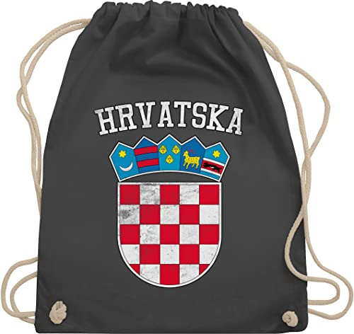 Turnbeutel Rucksack - Fußball EM WM - Taschen - Kroatien Wappen Hrvatska Krotatisch - Unisize - Dunkelgrau - 2020 fanartikel tasche europameisterschaft croatia sporttasche 2024 fussball croatian