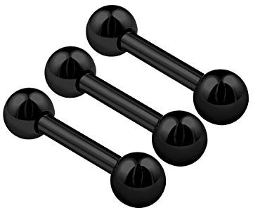 KJM FASHION 3 STK Eloxiert Schwarz Hantel Ohrstecker 1,2mm 16 Gauge 6mm 1/4 Kugel Eyebrow Helix Daith Cartilage Ohrringe Tragus Piercing Schmuck 0586