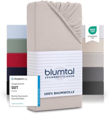 Blumtal® Basics Spannbettlaken 90x200cm Jersey im 2er Set - Bettlaken 90x200cm aus 100% Baumwolle - Oeko-TEX zertifiziertes Spannleintuch 90x200 - Matratzenbezug 90x200 cm - Leintuch - Elfenbein