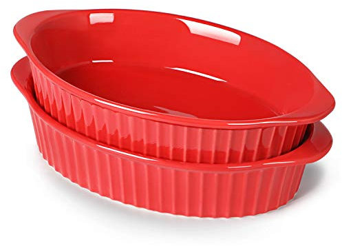 LEETOYI Kleine ovale Au Gratin Pfannen, Auflaufformen-Set für 1 oder 2 Personen Portionen, Backgeschirr mit Doppelgriff für Küche und Zuhause, 2er-Set (rot)