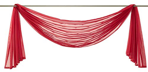 Yaland Voile Transparenter Freihandbogen einfarbig Uni Querbehang Wohnzimmer Gardinenschals (BxH 140x400, rot) 1 Stück