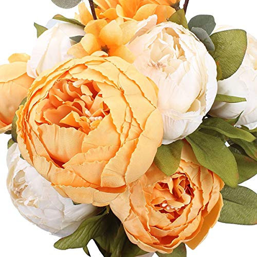 Veryhome Künstliche Blume Pfingstrose Gefälschte Blume Hochzeit Blumenstrauß Dekoration Familie Tabelle Öffentlich Auto Küche Büro Garten Innen Im Freien Braut Begrünung Pflanzen (Orange-weiß)
