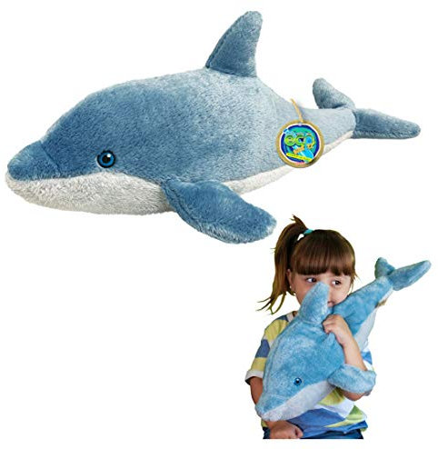 EcoBuddiez - Delfin von Deluxebase. Großes 51cm weiches Plüschtier aus recycelten Plastikflaschen. Umweltfreundliches kuscheliges Geschenk für Kinder und süß Stofftier für Kleinkinder.