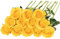 Floralsecret Lot de 12 Roses artificielles Jaunes en Soie avec Longue Tige pour décoration d'intérieur, de fête de Mariage (Jaune)