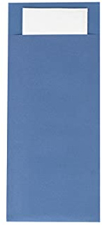Sovie HORECA Papierbestecktaschen in BLAU mit 2-lagiger Tissue-Serviette in Weiss, 20 x 8,5 cm, 1/8 Falz, 100er-Pack, Ideal für Garten- & Sommerpartys, Hochzeiten & Events