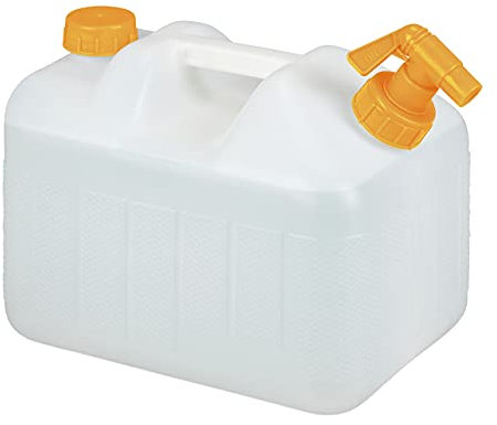 Relaxdays Garrafa con Grifo, 10 litros, Plástico sin BPA, Tapón Cuello Ancho, Asa, Bidón Acampada, Blanco y Naranja