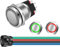 GUUZI 12V-24V/10A Pulsador Momentáneo NO/NC Impermeable Luz LED Verde/Roja Iluminada Pulsador de Arranque de metal de 22mm con Cable de Enchufe