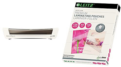 Leitz Laminiergerät, Metallic grau, A4, Home Office, iLam, WOW, 73680089 & Heißlaminierfolien, Glänzend, transparent, A5, UDT, Folienstärke 125 mic, 100er Pack, 74930000