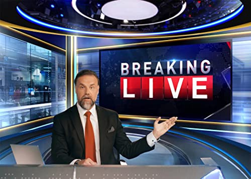 CORFOTO Fabric 10x6.5ft News Backdrop Photography TV Show Breaking News Monitor Equipment Microphone Reporter Interview Stage Center Camera Media Video Recording Photocall Background Poster Supplies