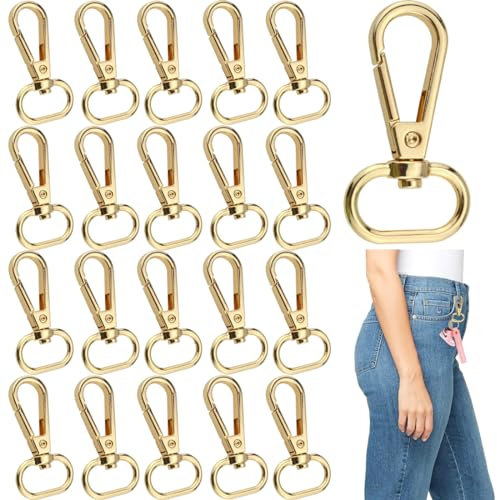 HONGECB Porte-Clés Pivotant, Clé De Crochets Anneaux, Porte-clés Rotatif, Fermoirs De Griffe De Homard Crochets Mousquetons Pivotants, pour Sac À Main Décoration Bricolage, Or, 20 Pièces
