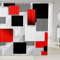 Loussiesd Schwarz Rot Grau Geometrie Duschvorhang 180x210cm Kinder Gitter Buffalo Check für Damen Herren Rechteckmuster Duschvorhang Textil Polyester Abstrakt Stoff Badezimmer Dekor