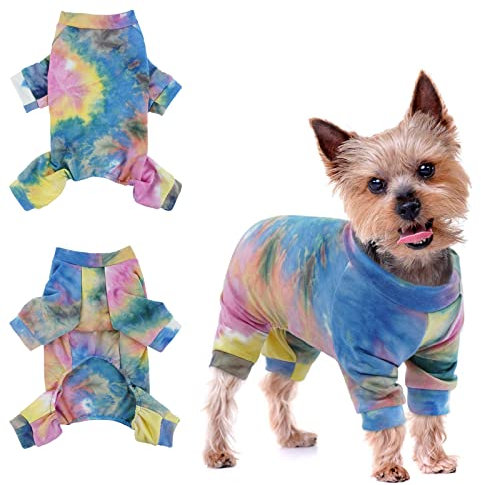 Einteiler für Hunde, Pullover Baumwolle mit Beinen Puppy Overall Jacken Haustier Schlafanzug Hundejacke Winddicht Hundemantel Warm für Kleine Mittlere Hunde(Regenbogen, XS)