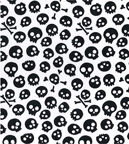 Bedruckter Polyester-Baumwollstoff – schwarze Totenköpfe auf Weiß, 5 m, 500 x 110 cm