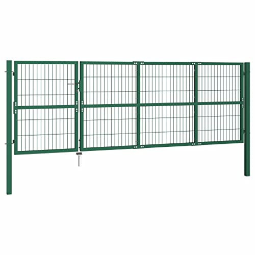 Gecheer Gartentor mit Pfosten Gartentür Zauntor Hoftor Mesh Gartentor Doppelflügeltor Doppeltor Zauntür Gartenpforte Einfahrtstor Tor Stahl, mit 3 Schlüssel, 350 x 120 cm Stahl Grün