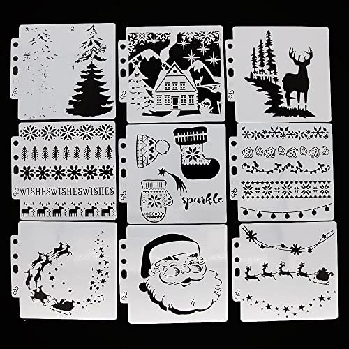GIVBRO Weihnachten Zeichenschablonen Malvorlage Schablonen Wiederverwendbare Schablonen für DIY Scrapbook, Holz, Wand, Tagebuch 9 Stück