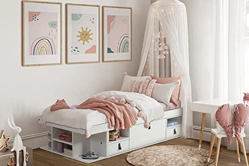 Bett mit Stauraum Bali 90x190 Weiss - Einzelbett mit Bettkasten, Jugendbett ideal f. kleine Schlafzimmer - Weißes Bett mit Aufbewahrung inkl. Lattenrost, Praktisch, Robust und Stilvoll