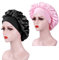 2 Pieces Bonnet Satin Cheveux Nuit, pour Femme, Bonnet en Satin à Bande Élastique Douce (Noir+Rose)