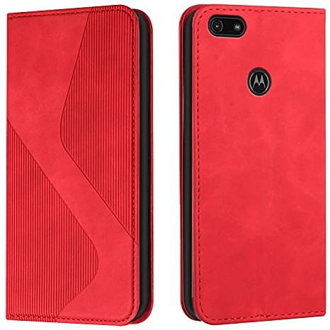 Mo-Somnus Kompatibel mit Motorola Moto E6 Play Hülle, Magnet PU Leder Flip Wallet Case Tasche Handyhülle, Stoßfeste Schutzhülle Motorola Moto E6 Play Brieftasche Klapphülle mit [Kartenfächer] (Rot)
