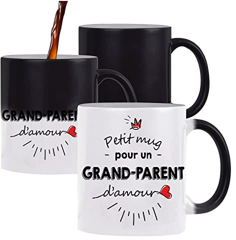 Planetee Tasse Petit Mug magique thermoréactif d'un Grands-Parent d'amour tasse change couleur chaleur idée cadeau famille Fête des Grand-pères, Fête des Grands-mères Anniversaire Noël