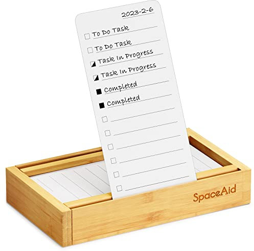 SpaceAid PlannerNeat To-Do-Listen-Planer, tägliche ToDo-Checkliste, Notizblock-Organizer mit Bambus-Halter, Produktivitätssystem-Planer, Notizbuch für Büroarbeitsbedarf (Bambus, 50 Karten)