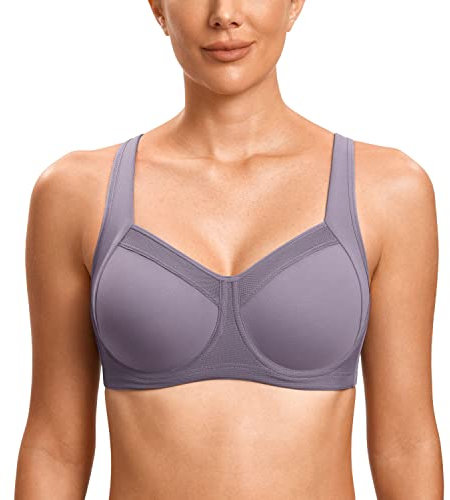 SYROKAN Damen Starker Halt Sport BH - Mesh mit Bügel Ringerrücken Ohne Einlagen Fitness Lauf Joggen BH Nebelgrau 80D