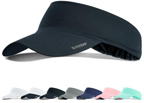 Sukeen Sun Visor Cap, Cooling Stretchy Visor with Sweatband Adjustable Baseball Cap Sun Protection Unisex Cool Visor Hat Instant Cooling Vizor Cap for Golf Tennis(55-60cm) Black