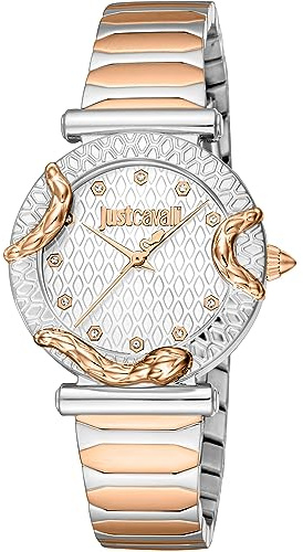 Just Cavalli Damen-Armbanduhr Analog Quarz mit Armband aus Edelstahl JC1L234M0265, Silbergrau, Glam