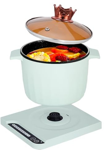 Olla Eléctrica, 1.5L Antiadherente, Multifuncional Smart Kitchen con Función Mantener Caliente, Mini Olla Ramen, Olla Eléctrica Multifuncional,Verde