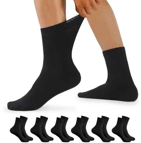 YouShow 6 Paires Chaussettes Diabetiques Homme Femme Coton non Comprimantes sans Elastique Confortable Noir 43-46