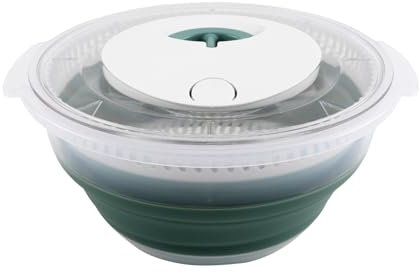 COOK WITH COLOR Zusammenklappbare Salatschleuder, platzsparender Salattrockner mit faltbarem Sieb, ideal zum Waschen und Trocknen von Obst und Gemüse, Salbei, 4 l