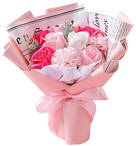9 Stück Seife Rose Blumenstrauß Rosa Handheld Blumen für Internationalen Frauentag Muttertag Valentinstag Geburtstag Geschenk Ideal für Freundin Kollegin Seife Blumenstrauß Dekoration