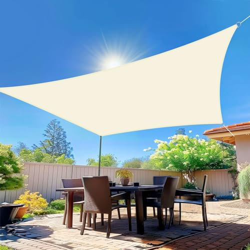 wiipara 2x4m Sonnensegel Rechteckig, Wasserdicht Sonnenschutz Segeltuch Sunsegel, 95% UV Schutz, Regenschutz, Premium Polyester Sonnensegel für Balkon Terrasse Garten, inkl. Befestigungsseile (Creme)