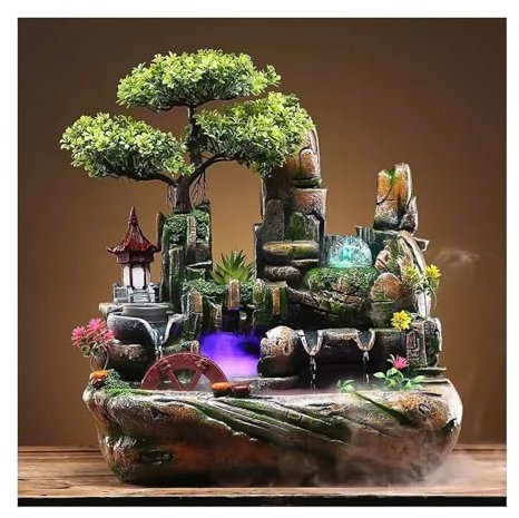 WAOCEO Desktop waterfall Atomized Bonsai Rockery, Flowing Water Fountain Tabletop Small Ornaments, Crystal Ball Gifts, Ceramic Landscape Ornaments Water Fountain