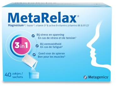 Metagenics MetaRelax Magnesium-Pulver - Limette - Zuckerfrei - 40 Beutel | Hochwertiges Magnesium-Pulver mit B-Vitaminen & D3. Trägt zur Verringerung von Müdigkeit und zu normaler Muskelfunktion bei