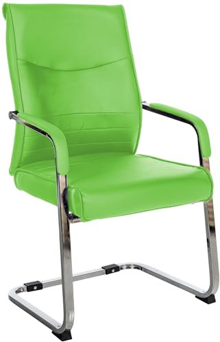 CLP Freischwinger Besucherstuhl Hobart I Stoff- oder Kunstlederbezug, Chromgestell und Gepolsterte Armlehnen I Ergonomischer Schwingstuhl, Farbe:grün, Material:Kunstleder