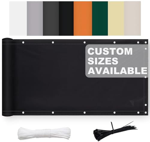 Aiyaoo Balkon Sichtschutz Wetterfest mit Ösen 75x450cm, Balkonverkleidung Kunststoff UV-Schutz, Zaunblende Blickdicht,für Garten Balkon Zaun Terrassen, Schwarz