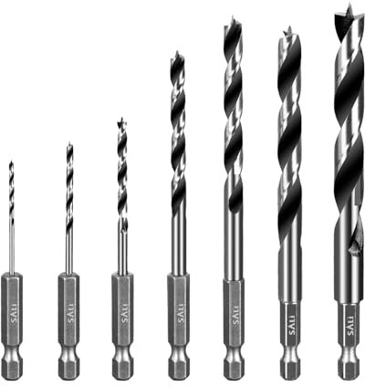 SALI 7 tlg. Stubby Holzbohrer Set mit Sechskantschaft Holzspiralbohrer Set Ø 1,5-9,5 mm Kurzer Bohrer Schnellwechsel-Bit-Set für Bohrungen in Weichholz, Hartholz Professional Zubehör Bohrschrauber